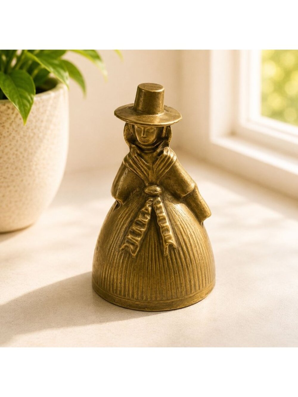 Vintage Solid Brass Lady Figurine Bell With Top Hat 3-Inch Decorative Collectibl